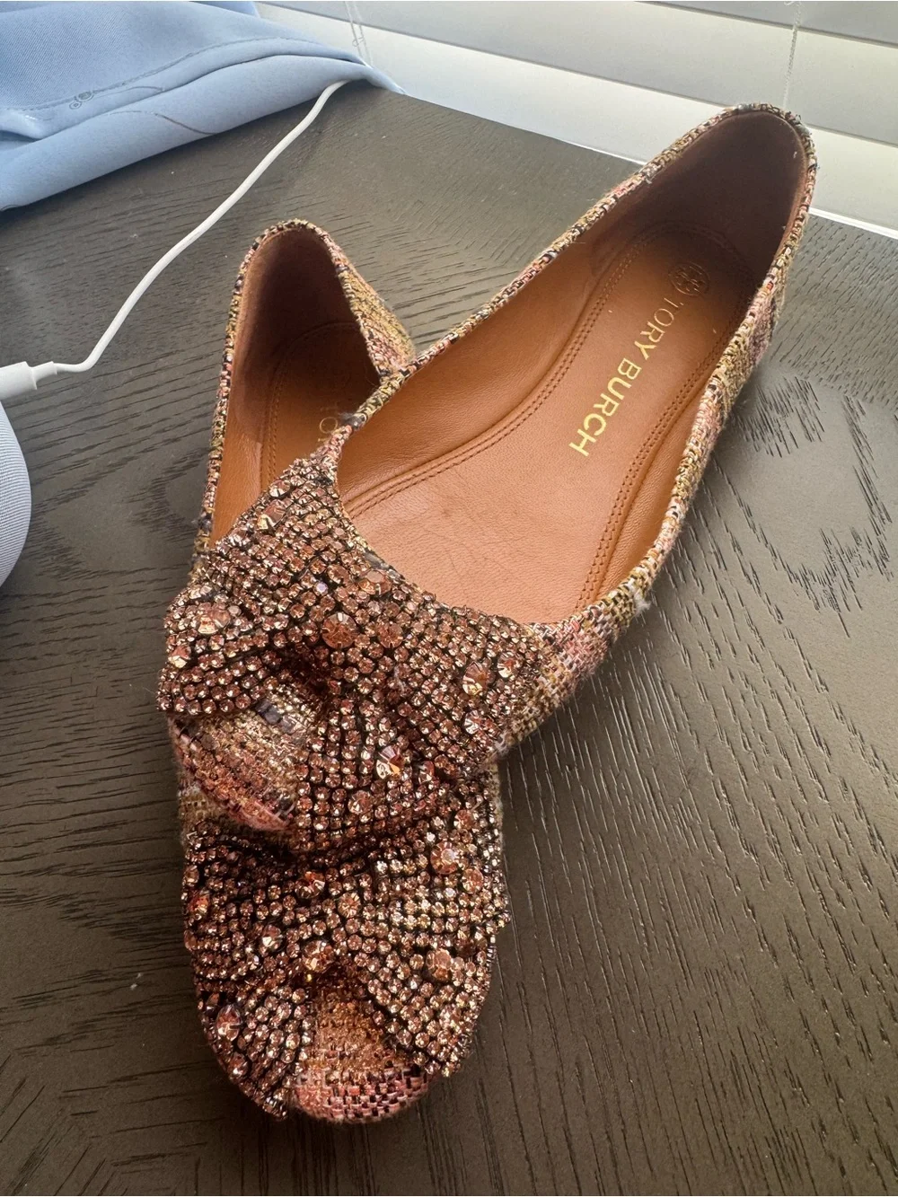 Tory Burch Rose Gold Crystal-Embellished Ballet Flats